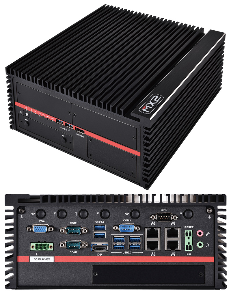 Mitac MX2-10ADP-D-FL-DX8 (Intel Raptor Lake-S, 12/13/14th Gen Intel Core-i, 4x LAN, 3x RS232, Hailo-8)  <b>[FANLESS]</b>